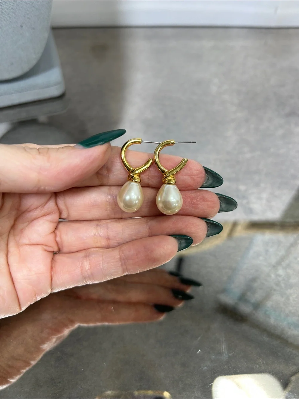 Gold Faux Pearl Drop Earrings - Women Jewelry